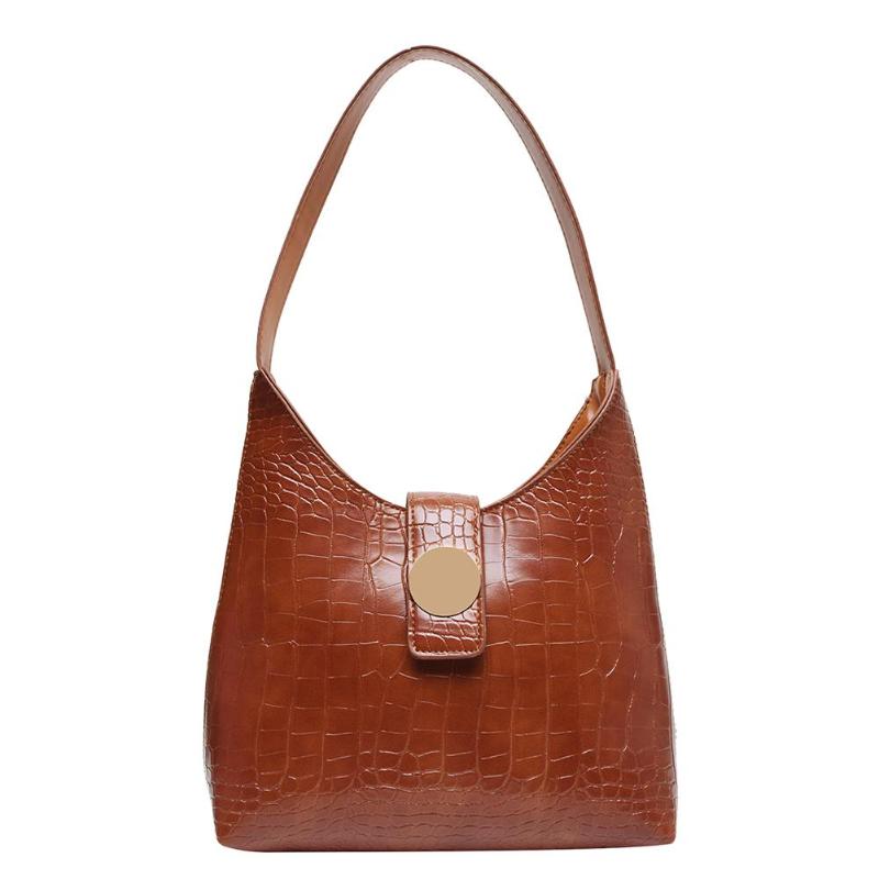 Women Retro Crocodile PU Leather Handbags Solid Color Shoulder Bag Simple Shopping Totes: Light Brown