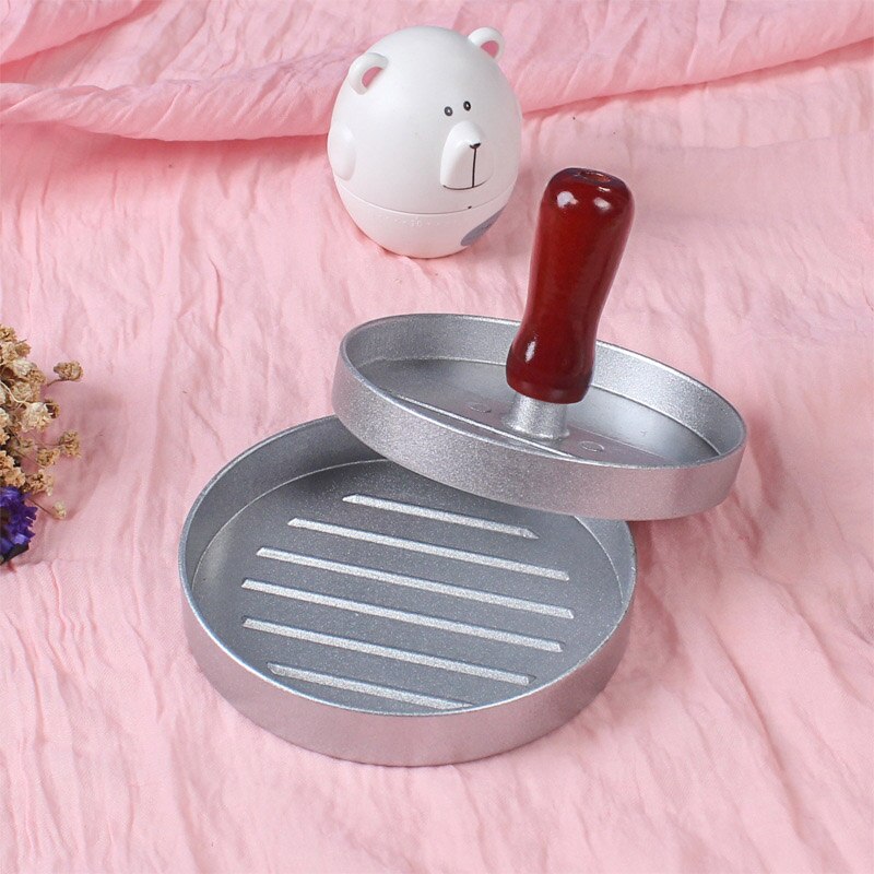 Aluminium non-stick hamburgerbiffpress med trähandtag grill bbq biffmaskin tsh shop