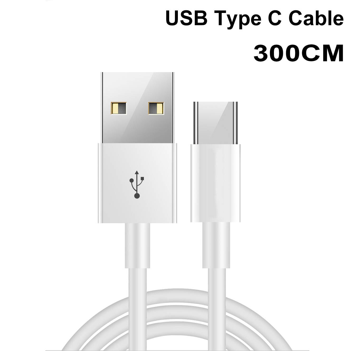 Cable USB tipo C para Xiaomi Redmi Note 8, 8t, 7, Samsung S10, S9, S8, Cable de carga rápida para Huawei, Xiaomi, cargador de enchufe de la UE: 300cm Cable