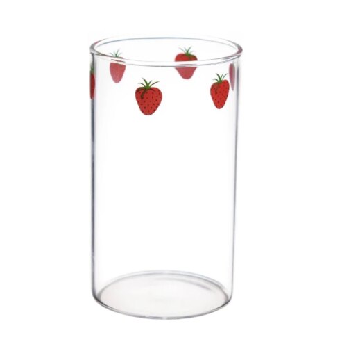 300ml 10oz High Borosilicate Nana Transparent Water Cup Cute Strawberry Water Milk Drinking Glasses Cup with Straw Girl: 01cup without straw