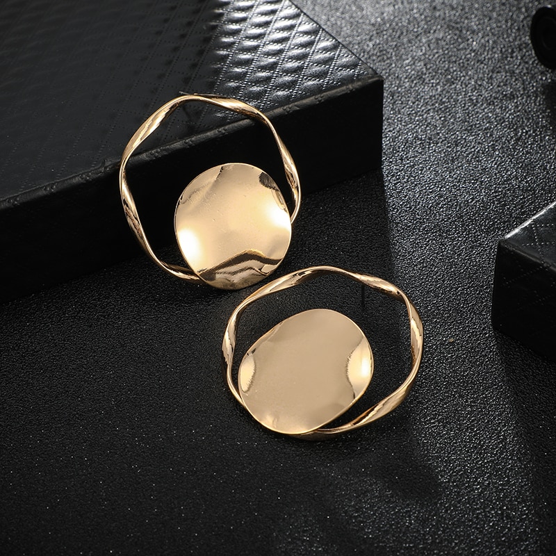 Docona Punk Geometric Abstract Irregular Round Dangle Earrings For Women Large Metal Hiphop Party Jewelry F12104