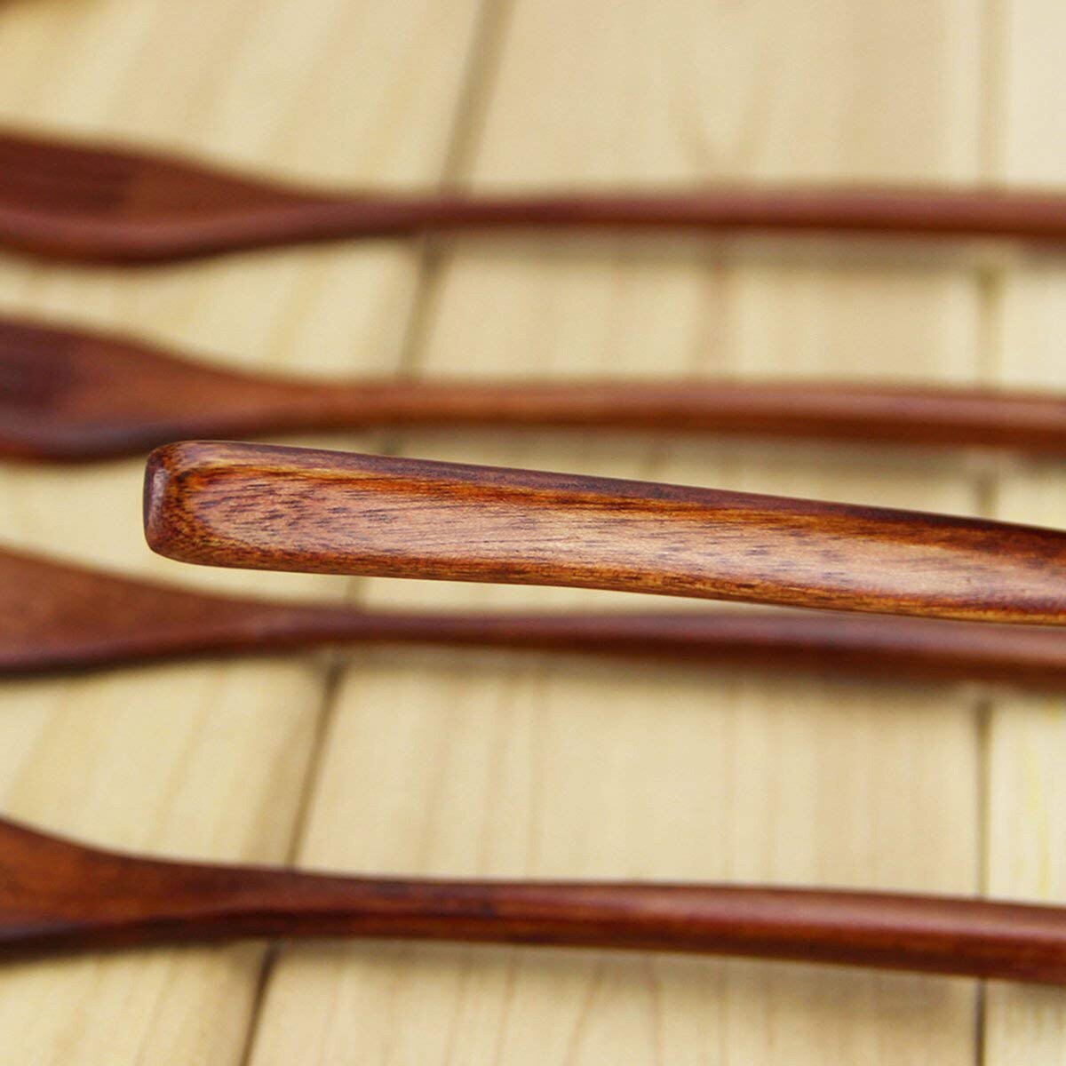 Træ gafler , 5 stykker miljøvenlig japansk træ salat aftensmad gaffel bordservice servise til børn voksen  (5 stykker intet reb træ