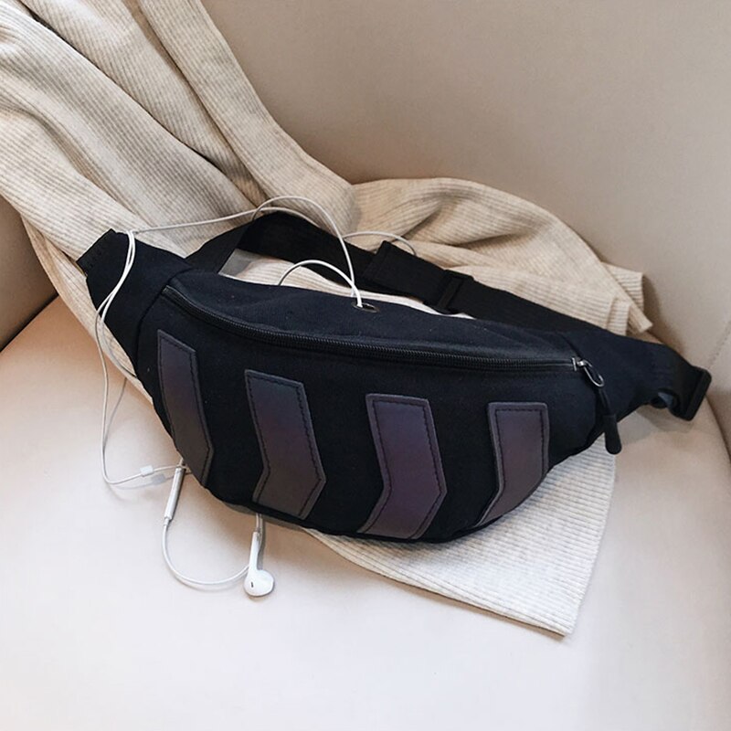 Sacchetto di petto per Gli Uomini Sacchetto Della Vita della Tela di Canapa Maschio di Strada Riflettente Crossbody Pacchetto casuale Borse Da Viaggio dell'anca del Pacchetto Della Spalla: nero