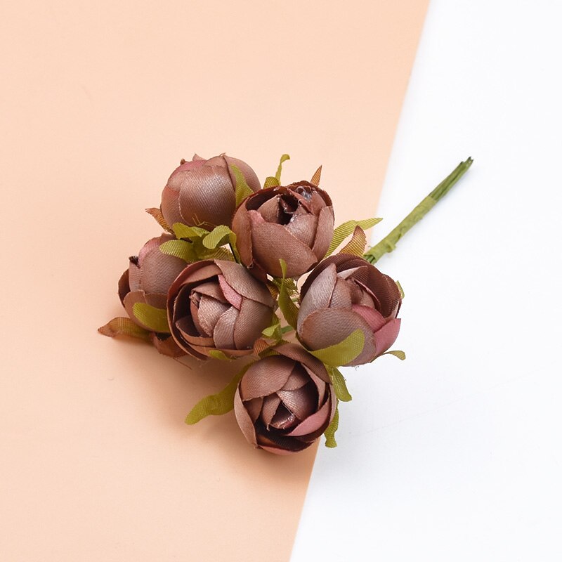 6 piezas ramo multicolor rosas de seda jarrones para decoración del hogar boda flores decorativas al por mayor guirnalda de Navidad álbum de recortes