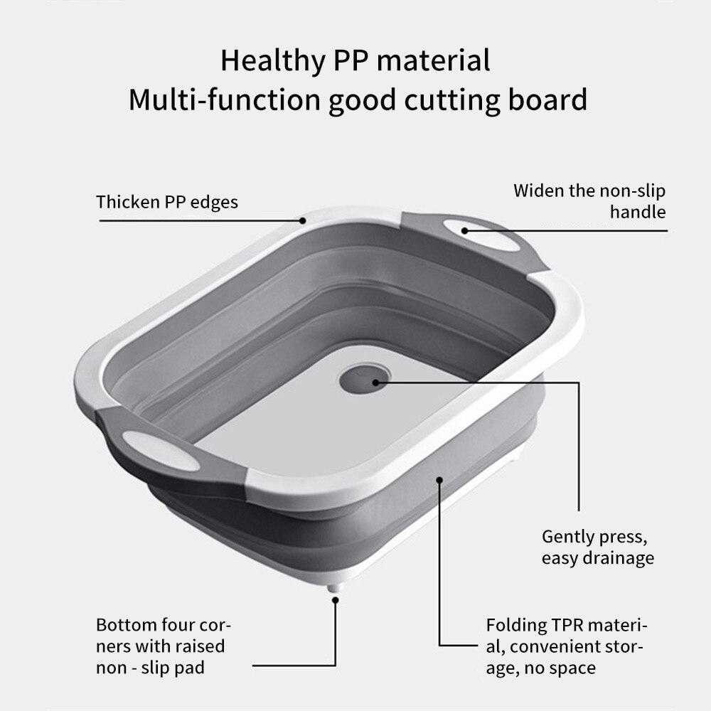 Multifunction Cutting Board Foldable Drain Basket Collapsible Vegetable Basin Portable Kitchen Organizer