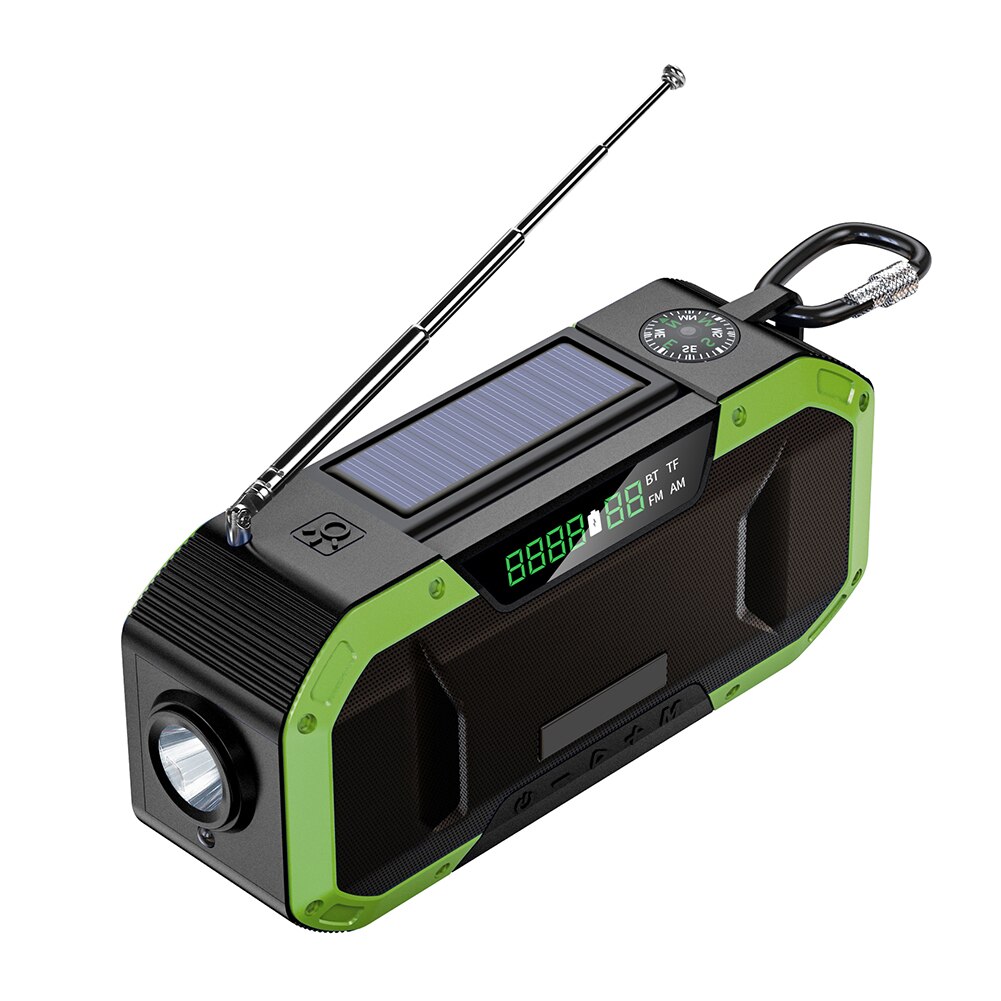 DF-580 Portable Bluetooth Speaker Hand Crank Solar Radio AM/FM Emergency Radios LED Flashlight 5000mAh Power Bank for Cell Phone: Green