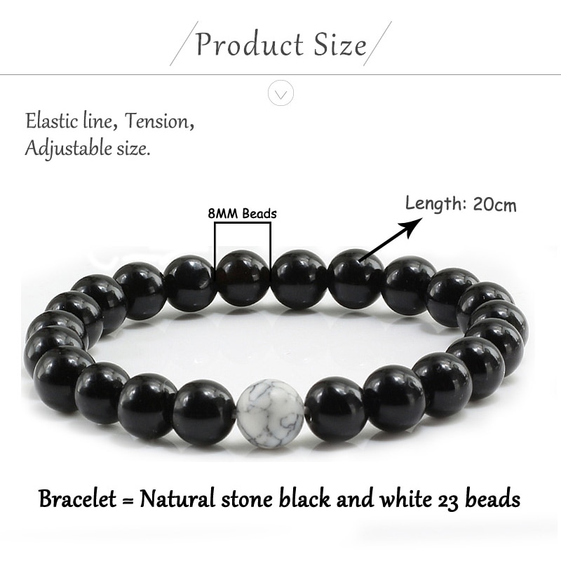 2 Teile/satz Trendy Natürliche Stein Weiß und Schwarz Yin Yang Perlen Armbänder Charme Perlen Strang Paare Freundschaft Abstand Armband