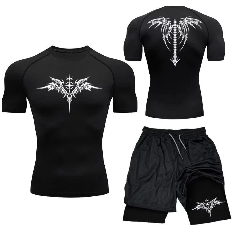 Mma boxningsset sportkläder för män snabbtorkande gymshorts t-shirt löpning träningstight sport rashguard 2 delar dräkt