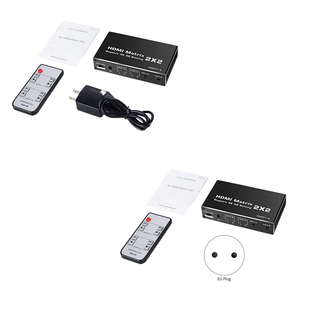 2X2 Matrix Switcher 4K 60Hz, Support HDCP 1.4 IR Remote Control HDMI Switch 2 in 2 Out HDMI Matrix Switch