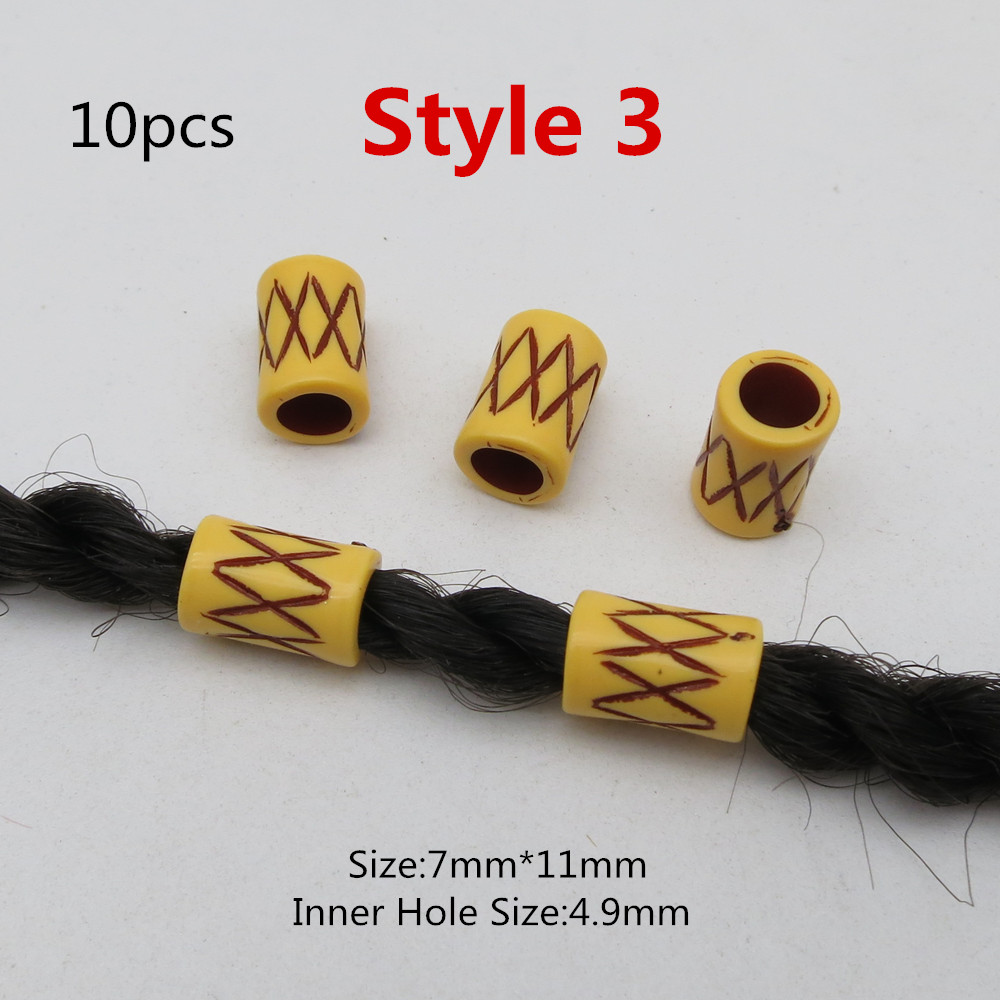 10 st/förpackning träimitation plast virkat hår fläta dread dreadlock pärlor ringar tub för håraccessoarer: 10 st stil 3