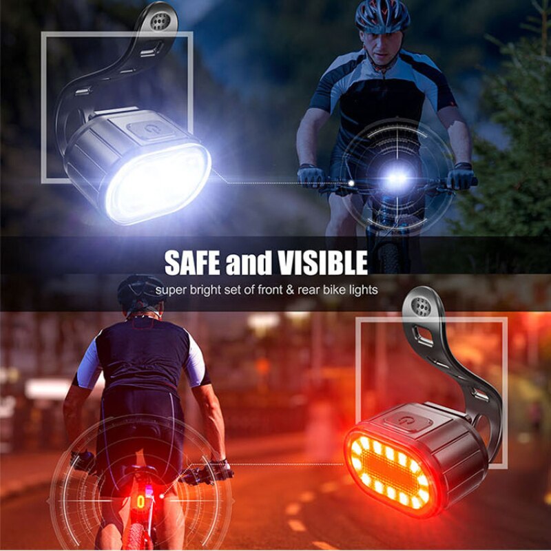 Led cykellygter sæt usb genopladelig cykel for baglygte mtb 4 tilstande forlygte  + 6 tilstande baglygte cykellys