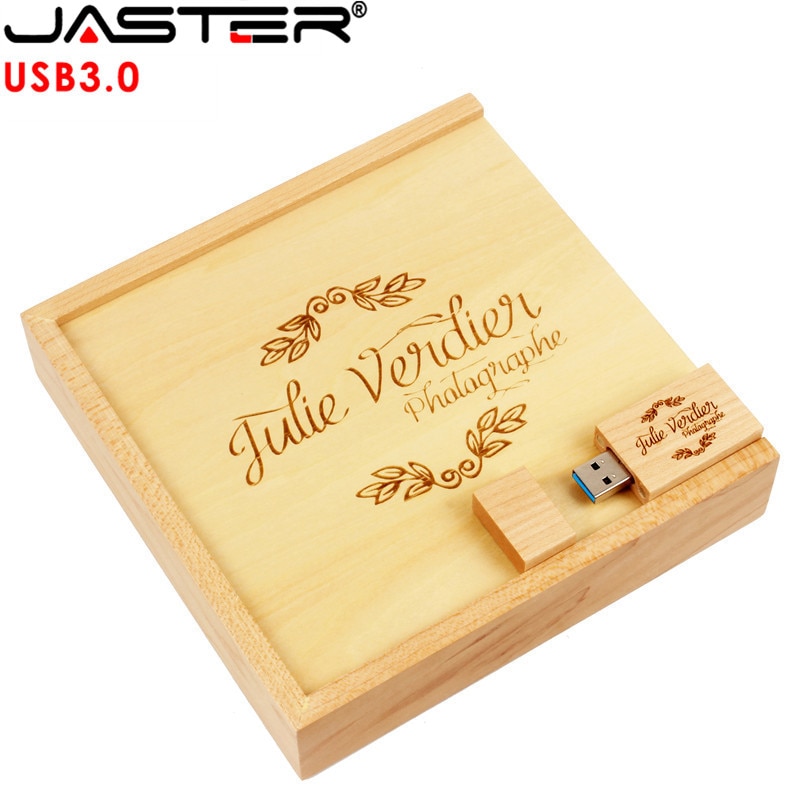 Jaster usb 3.0 houten fotoalbum + doos usb-stick pendrive 64gb 16gb 4gb fotografie bruiloft gratis aangepast logo 170*170*35mm