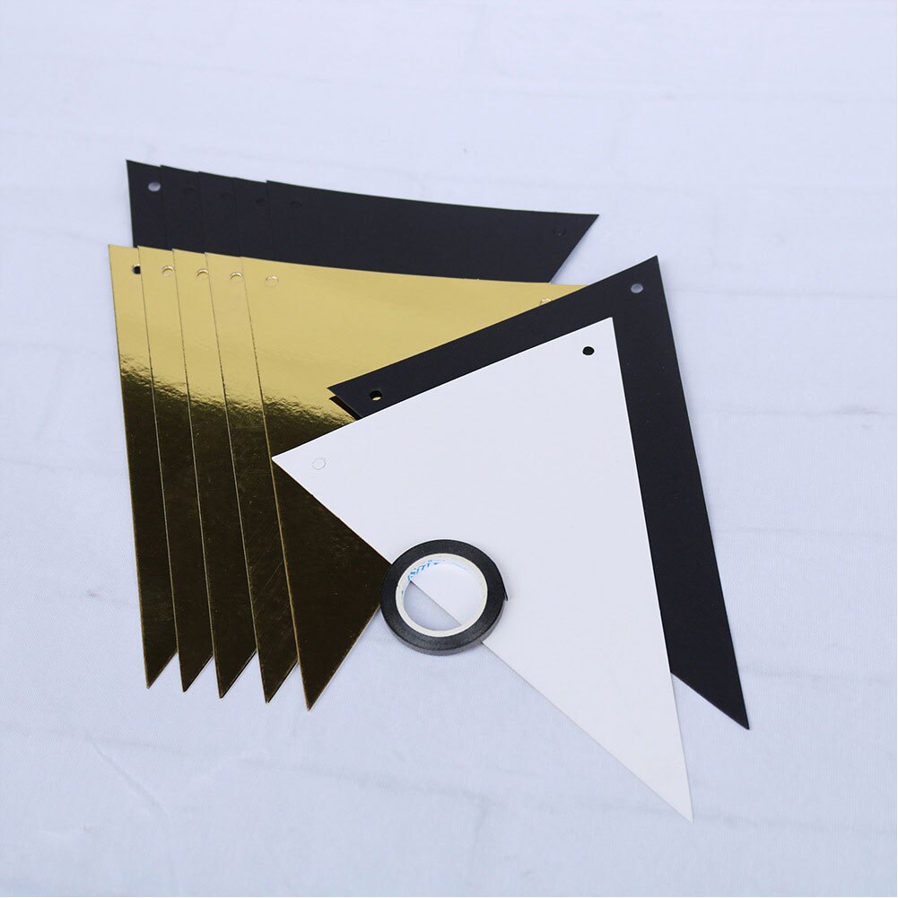 1Set 5M Golden Paper Triangle Banner Pennant Hanging Flag for Birthday Wedding Baby Shower Event Party Supplies Photograph Props