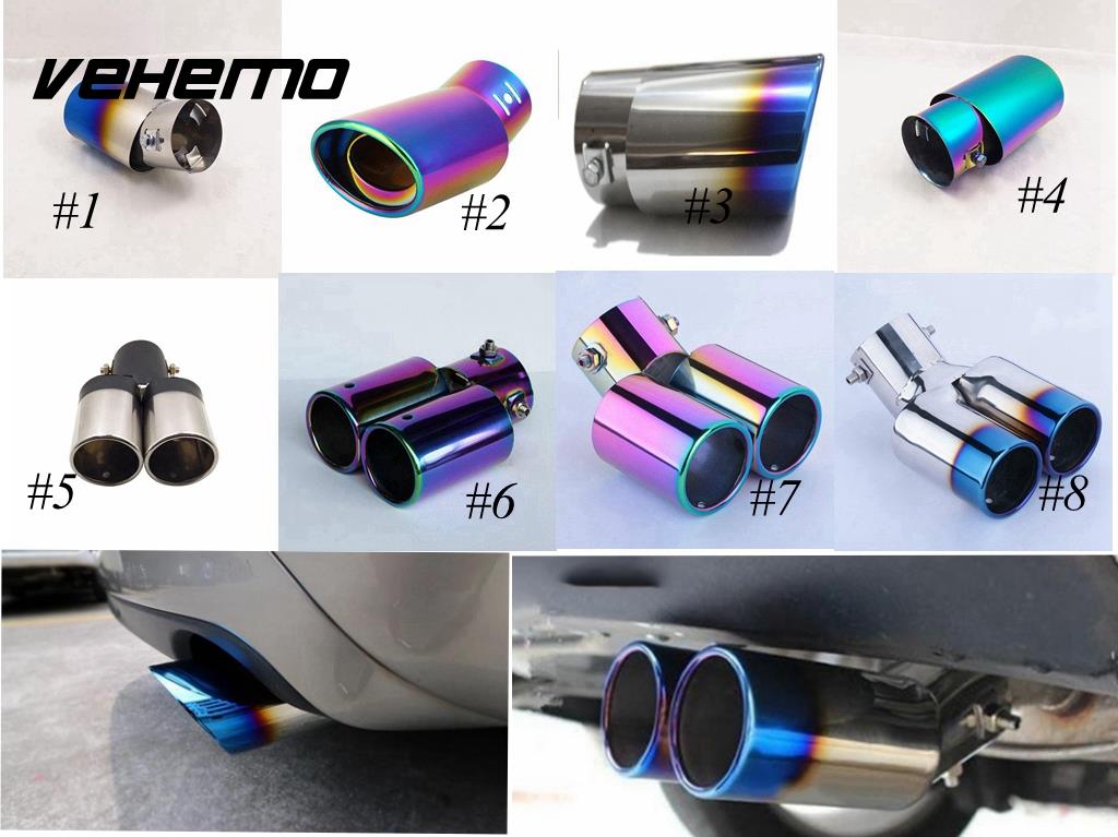 Car Twin Stright Exhaust Pipe Rear Tail Muffler Stainless Steel Universal^