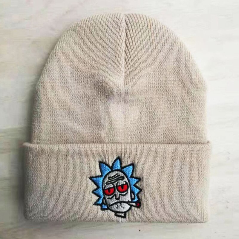 Rick Mützen Rick und Morty Hüte Elastische Stickerei Warme Winter unisex Gestrickte Hütte Skullies UNS Animation Ski Gorros Kappe: Kakifarbig