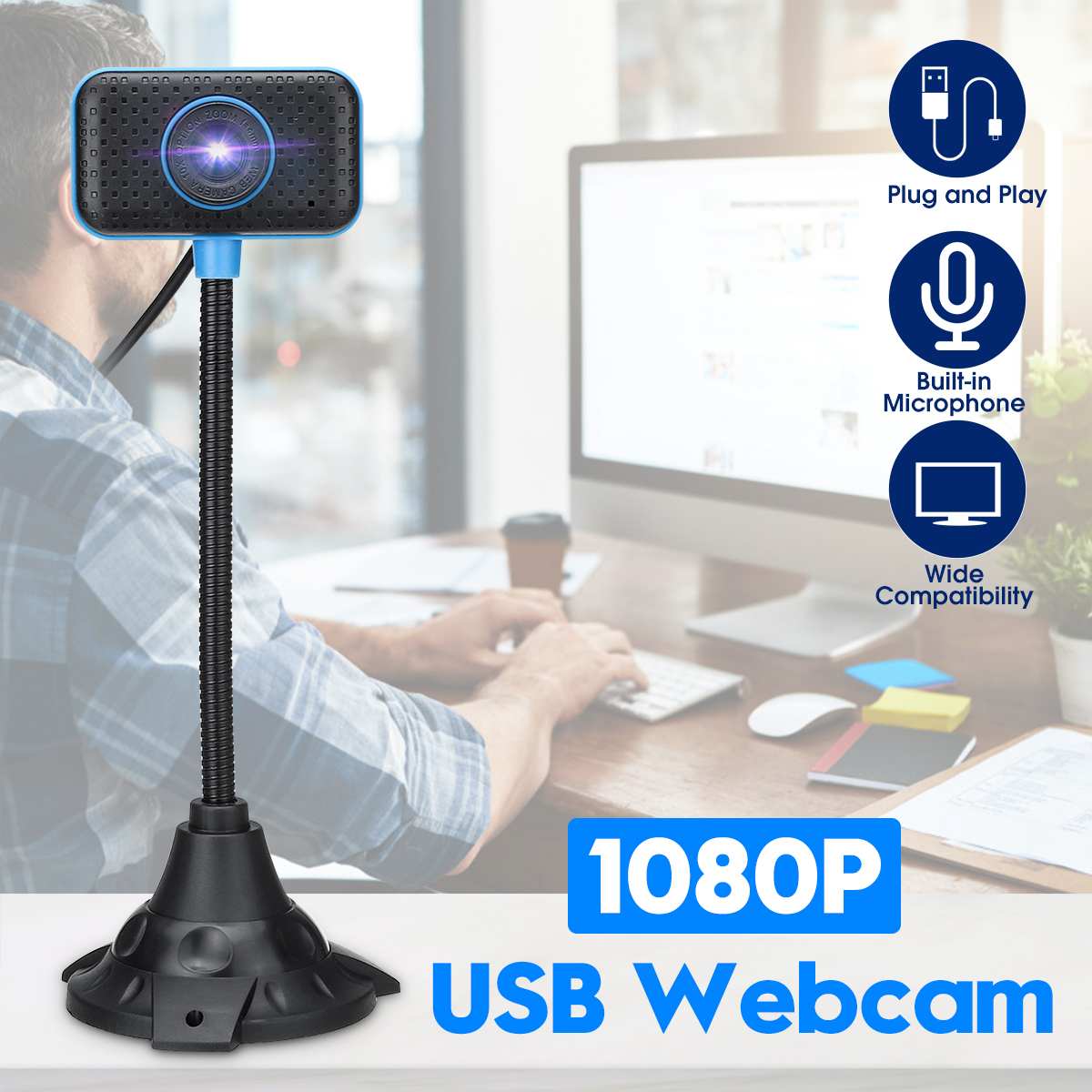 USB Webcam HD 1080P computer desktop Del computer Portatile ragnatela Camera video Gamer Macchina Fotografica costruito-in Microfono