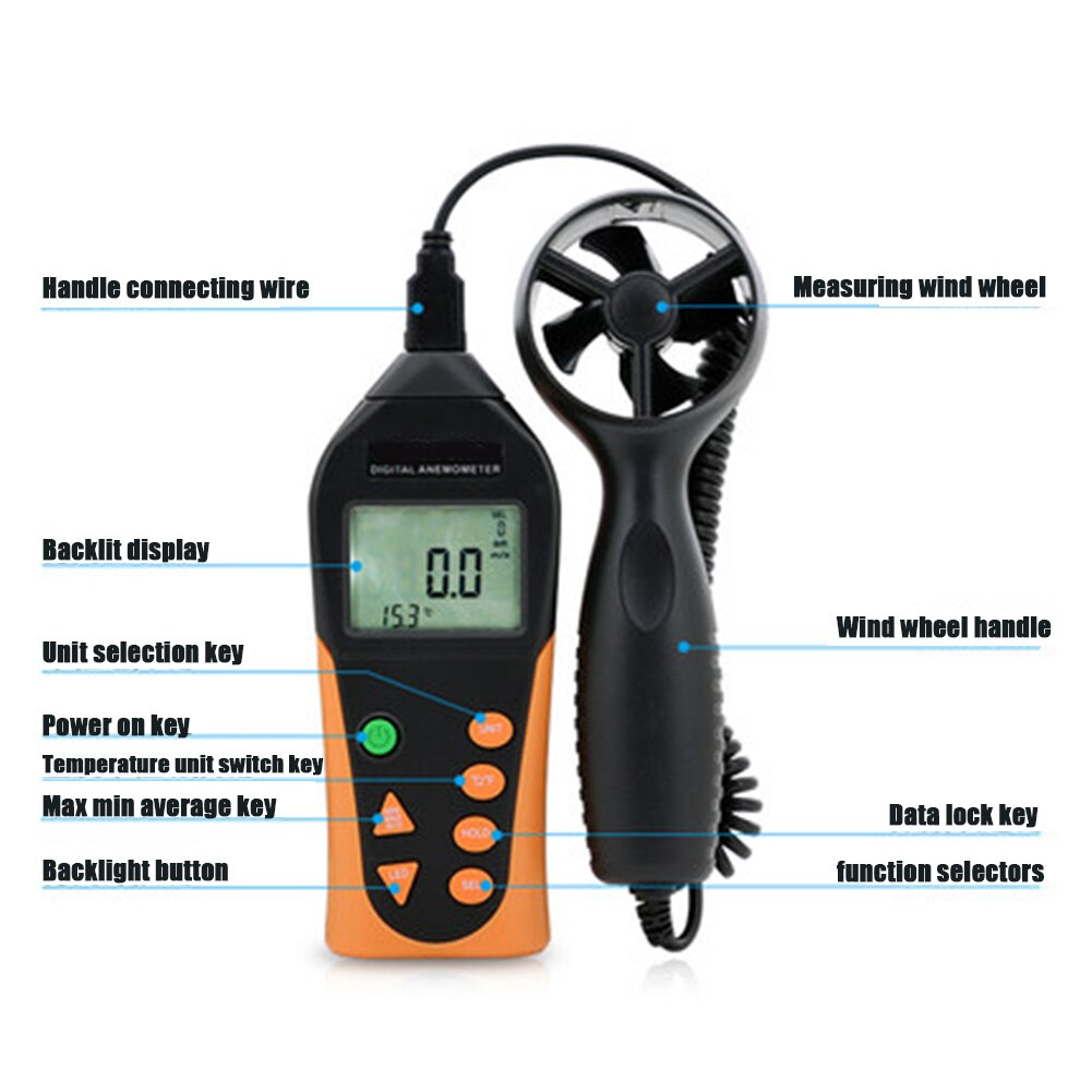 Digital Anemometer Air Speed Sensor Measurement Wind Temperature Velocity Meter Anemometro Windmeter WWO66