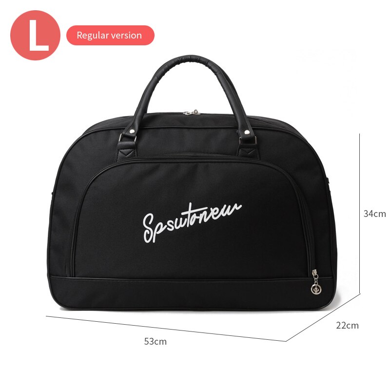 Female Travel Bags Women Large Capacity Hand Cabin Luggage Bags Casual Shoulder Weekend Bag: L  Regular BLACK