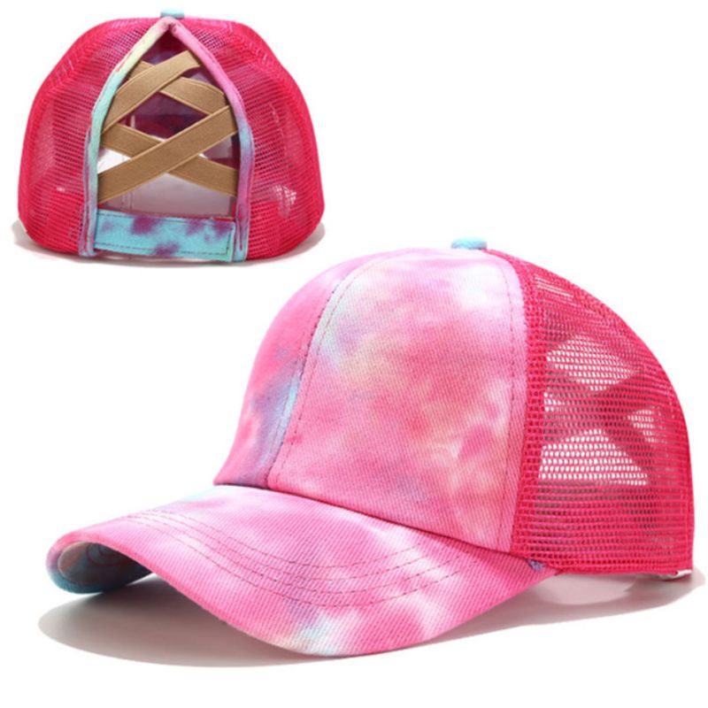 Casquette de Baseball colorée pour femmes, chapeau de camionneur en maille, queue de cheval croisé