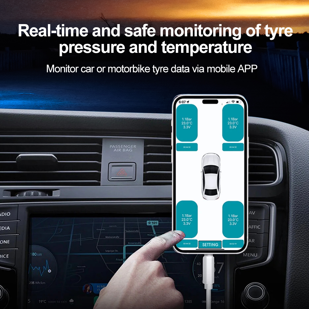 Bluetooth 5.0 Motorrad-Reifendruckkontrollsystem, wasserdichtes TPMS mit 2/4 externen Sensor für Android/IOS