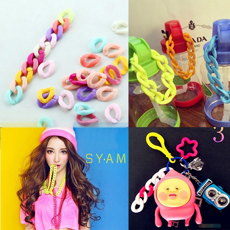 100pcs/lot Detachable Plastic colored buckle beads DIY Handbag Key Strap Necklace Accessories Acrylic Chain 17*23cm N204