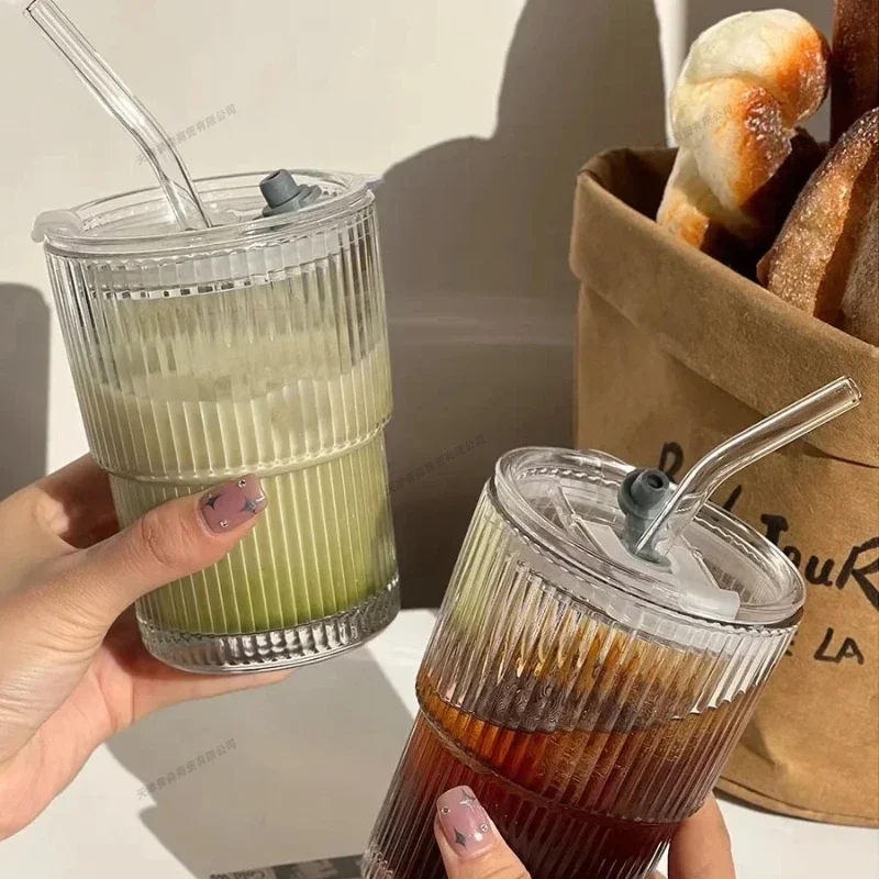 Vasos transparentes con tapa y pajita, taza de café helada, taza de té, jugo, leche, agua, 450ml, 1/2 Uds.