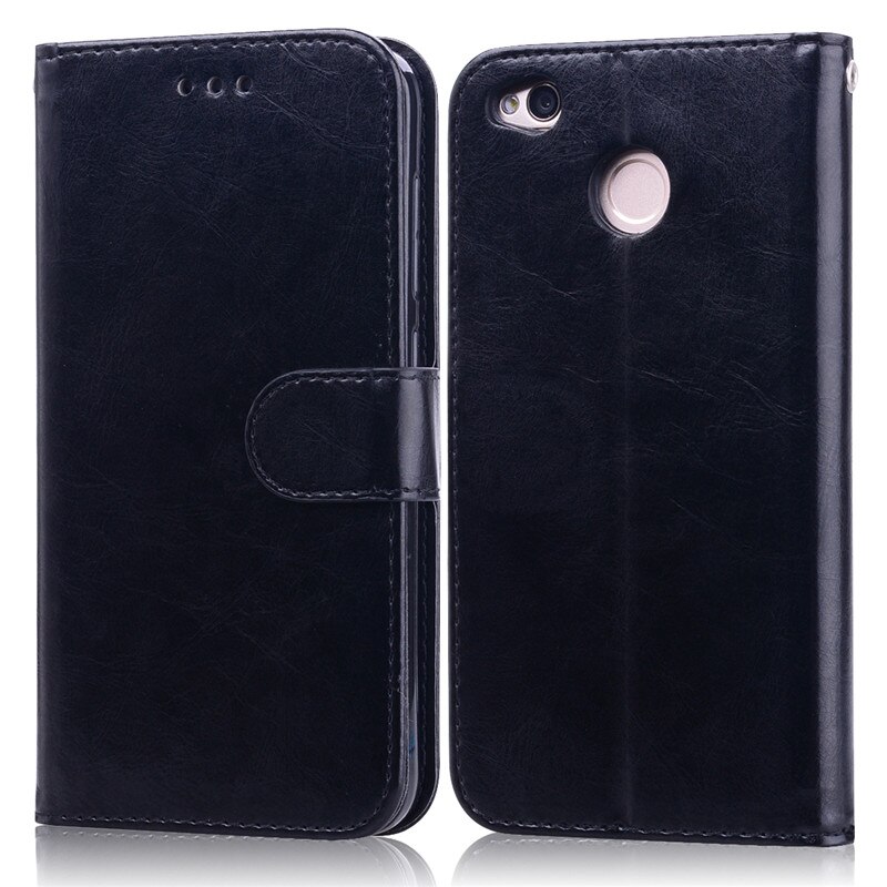 Luxury Case For Xiaomi Redmi 4X Leather Wallet Flip Case For Xiaomi Redmi 4X 4 X Full Cover Business Card Slots Coque Phone Case: Black