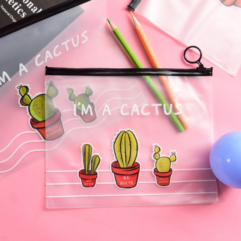 Large Transparent Pencil Case Cute Kawai Cactus Pencil Bag Pen Box For Boys Kids Korean Stationery Office School Supplies