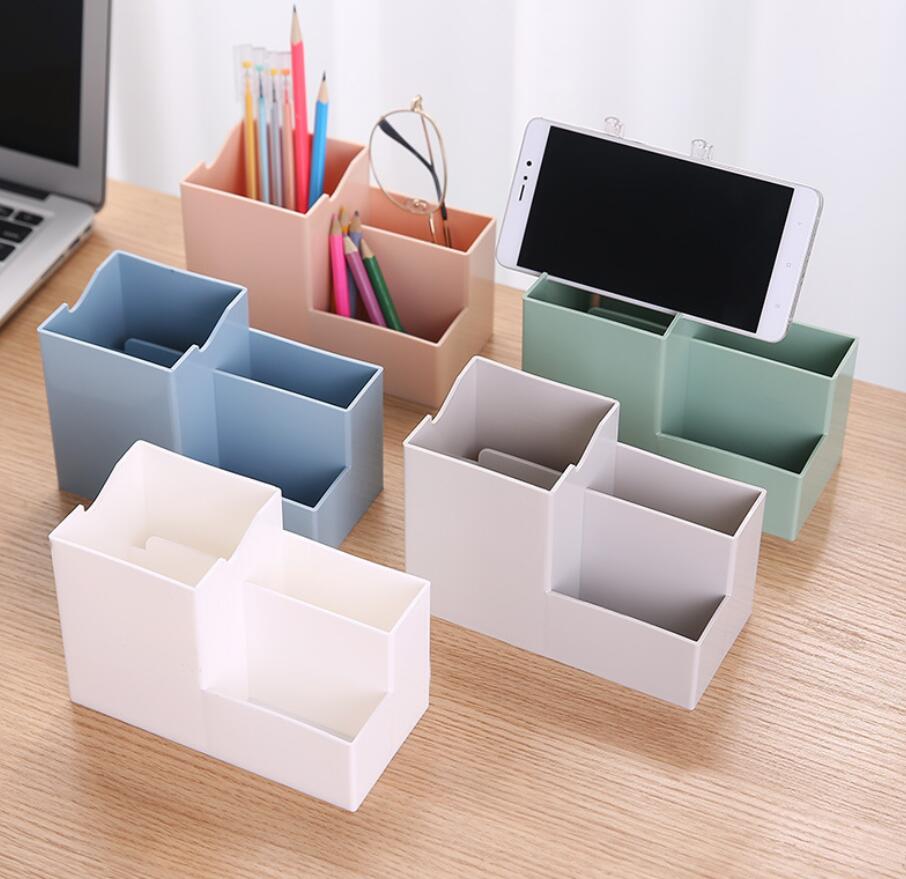 3 rum penholder skrivebord plast hjemmekontor papirvarer desktop opbevaringsboks til blyanter markører viskelæder hæftemaskiner arrangør