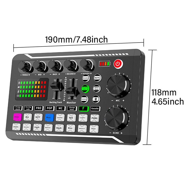 Volume Control Audio Mixer Live Sound Card Noise Cancelling for Phone Computer Desktop with LED Light