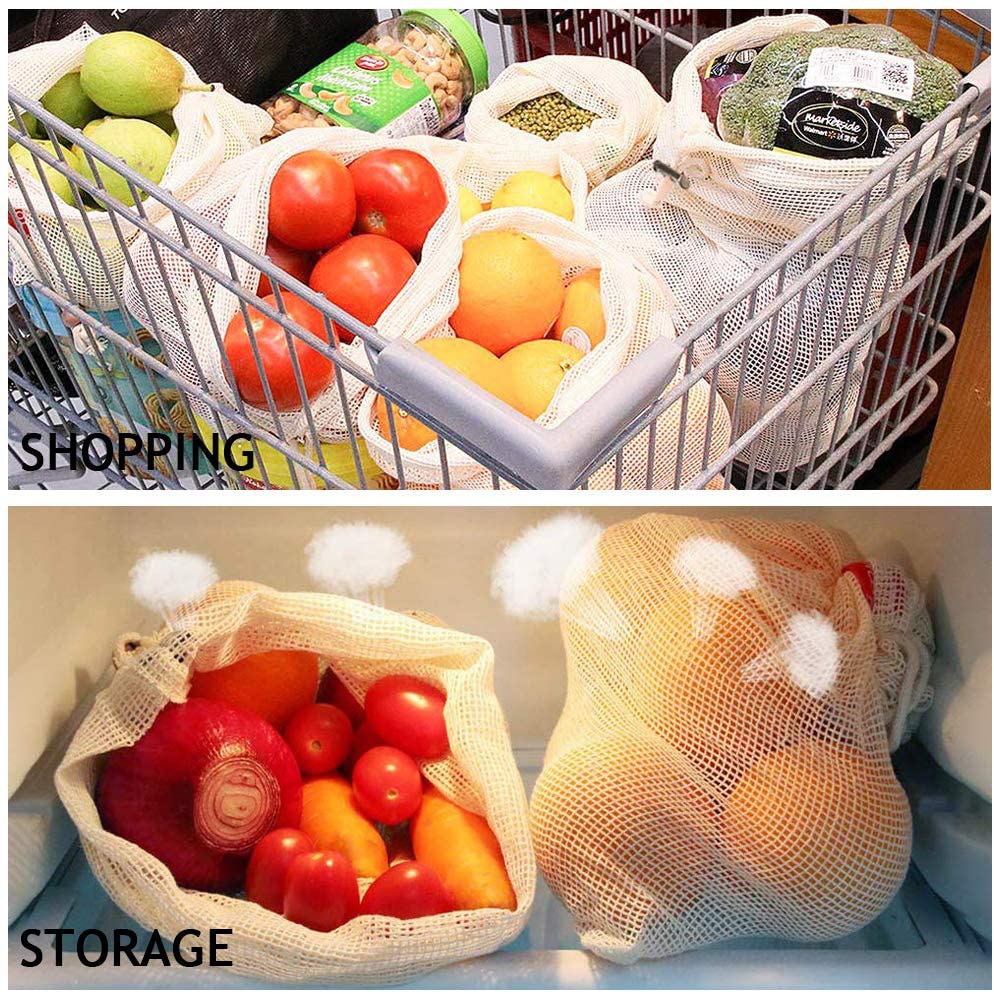 Reusable Vegetable Bag Eco Organic Cotton Mesh Vegetable Storage Bag for Vegetable Fruit Bags Washable Drawstring Produce Bags