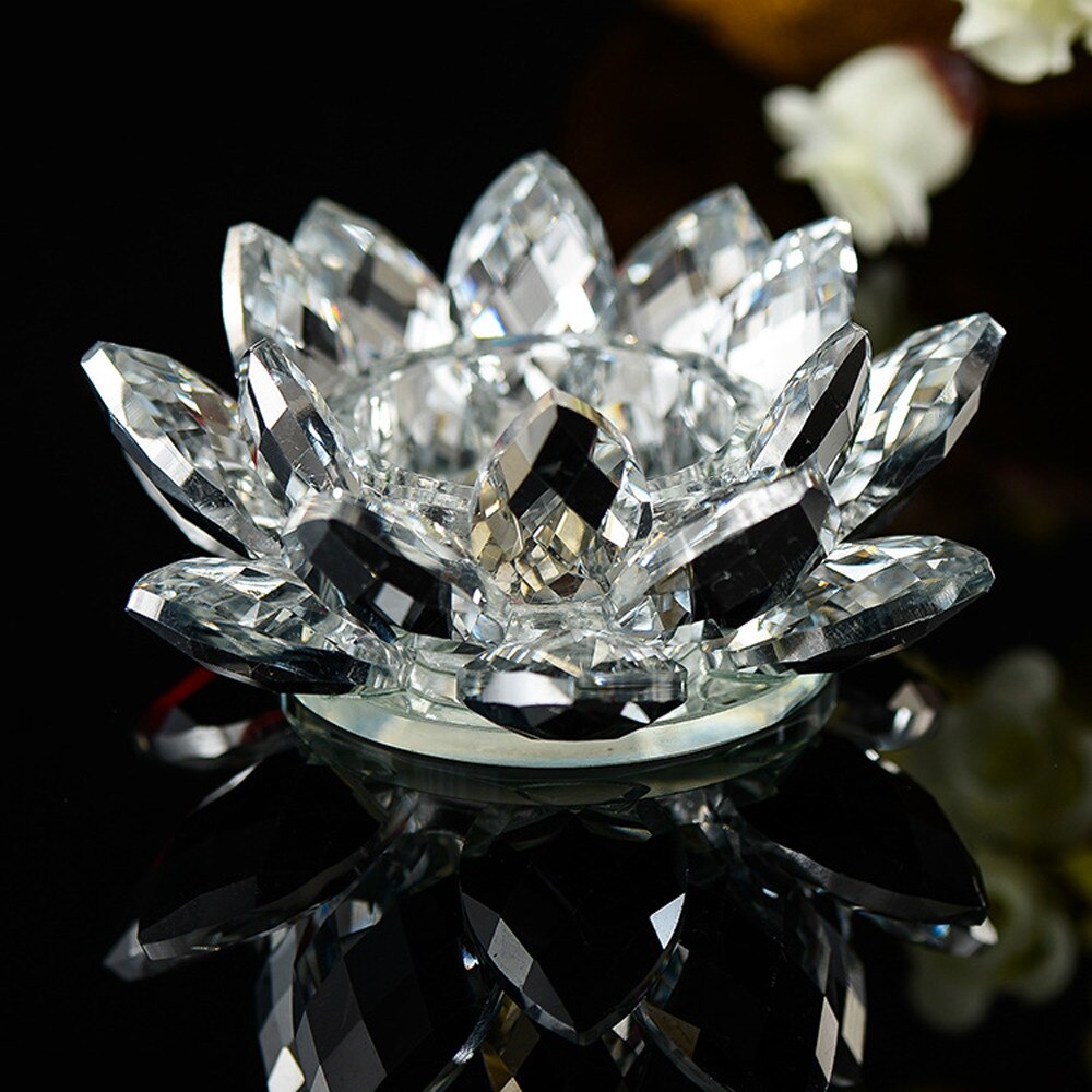 Candelabro de cristal con forma de flor de loto de cristal, soporte de luz de té, budista, para boda, Bar, , decoración del Día de San Valentín: A
