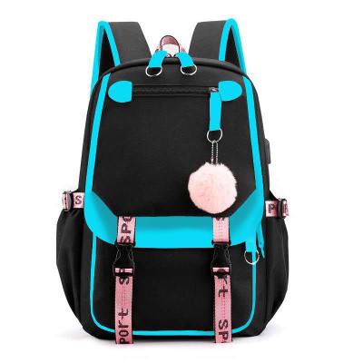 Oxford Women's Backpack Bag USB Interface School Backpacks Large Capacity Outdoor Travel Bag For Middle School Students: BLUE BLACK