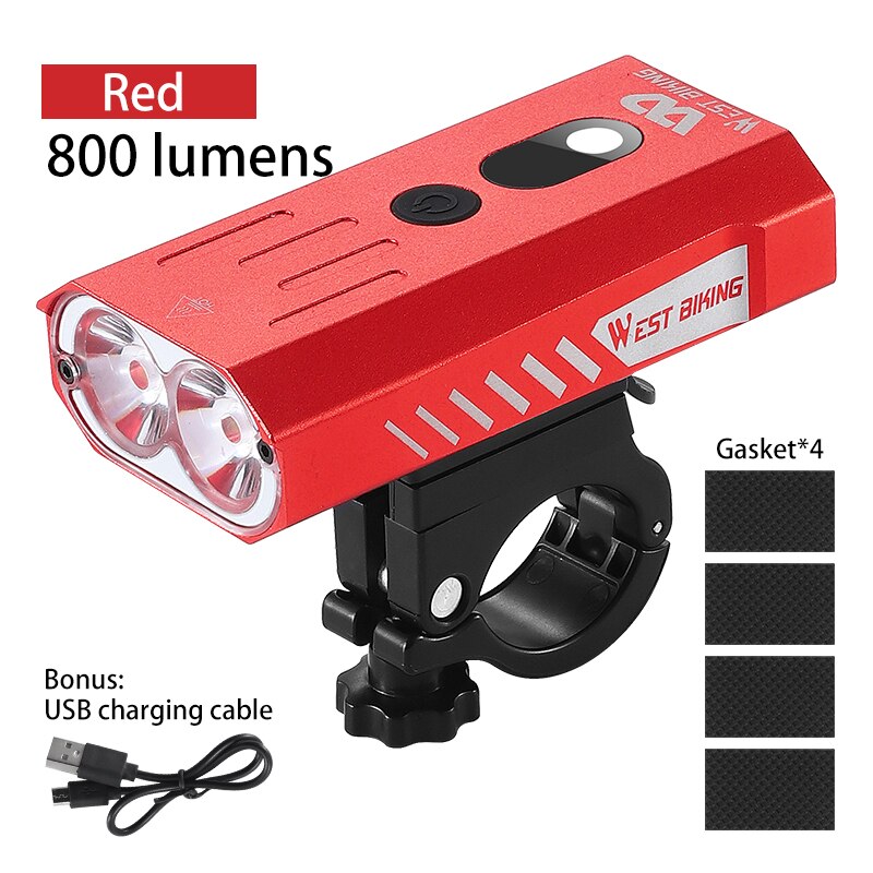 WEST BIKING – feu arrière de vélo IPX-5 étanche 800 Lumen, lampe torche USB LED, accessoires de cyclisme, vtt: Red Front Light