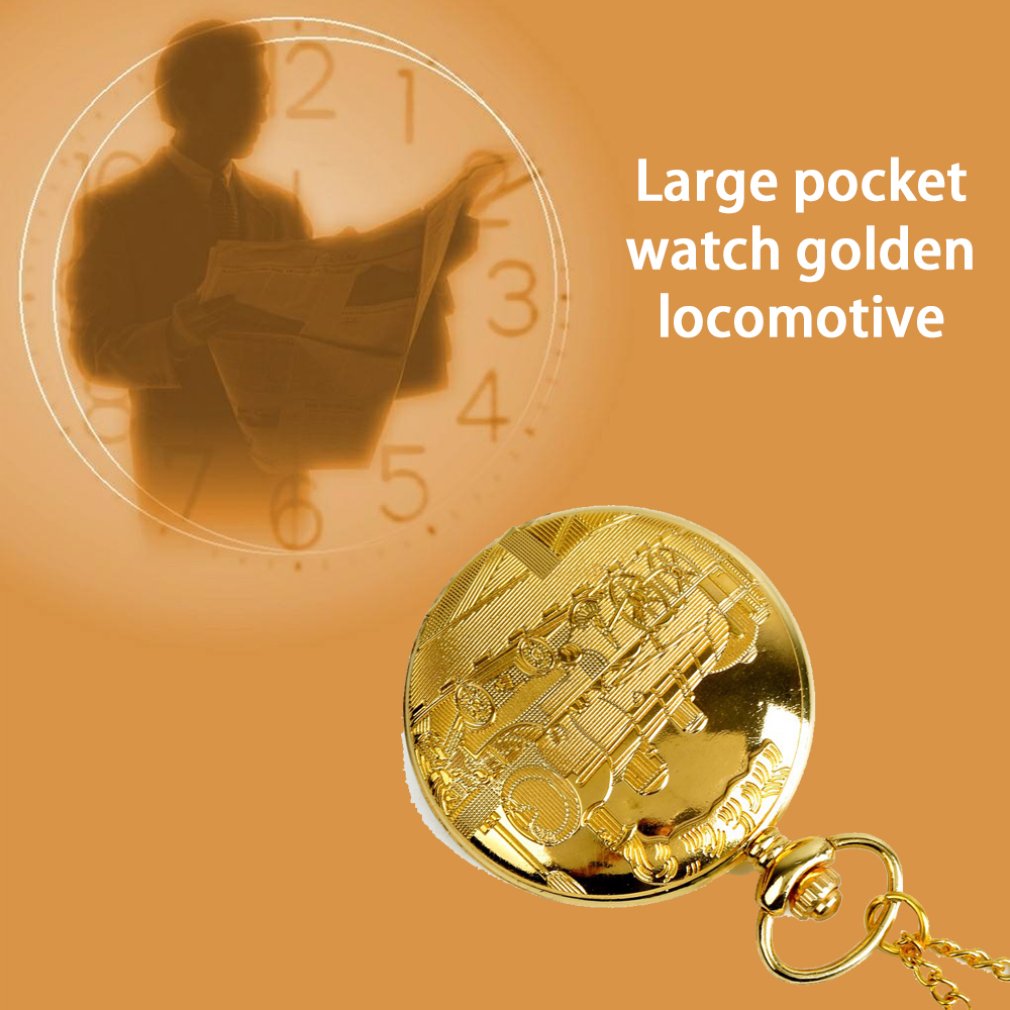Large Pocket Watch Golden Locomotive Retro Pocket Watch Classic Men'S Women'S Quartz Pocket Watch