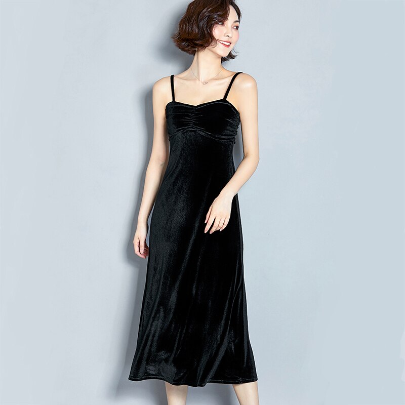 Fall Winter Women Full Slips Velvet Spaghetti Strap Strapless Underdresses Black Fruit Green Long Slips