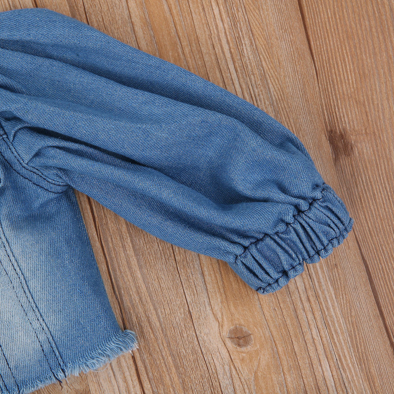 2Pcs Fall Kids Two- piece Clothes Set Blue Puff Sleeve Open Front Denim Jacket+Irregular Hem Skirt Toddler Infant Outfit