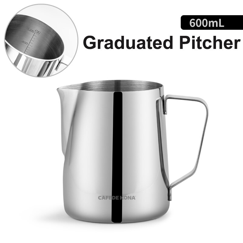 Cafede kona tutkittu barista kannu peili ruostumattomasta teräksestä maitokannu 300ml / 600ml maidonvaahdotuskannu kahvi latte art
