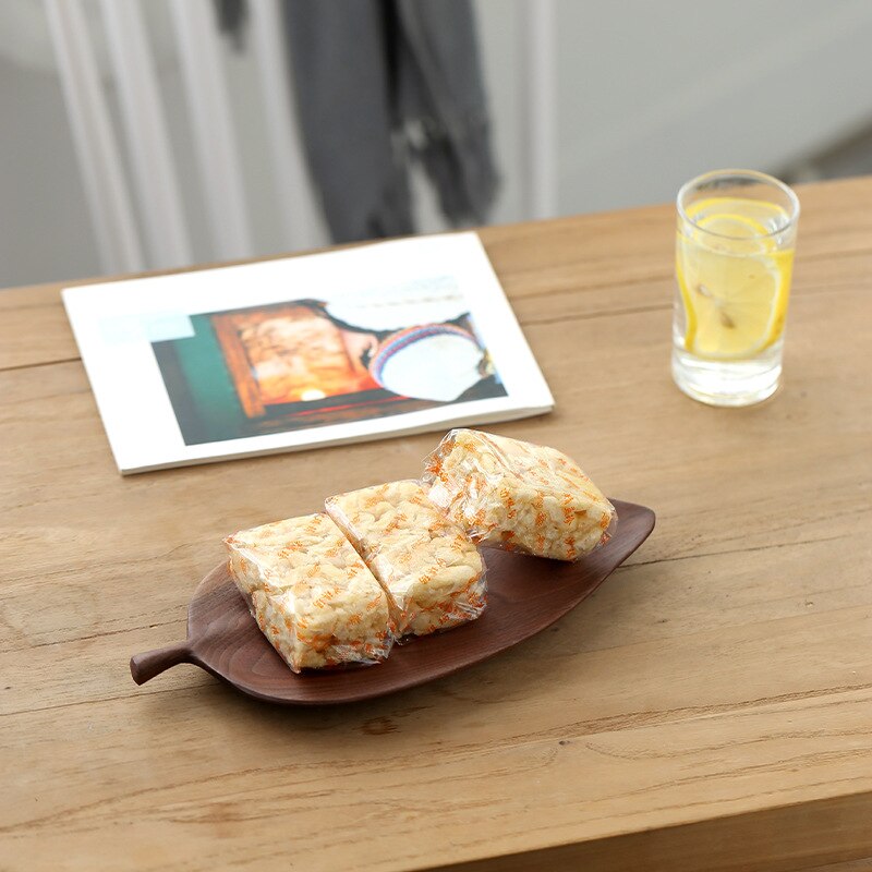 Japanese hand made solid wood tray black walnut whole wood fruit tray log carving leaf shaped wood tea tray