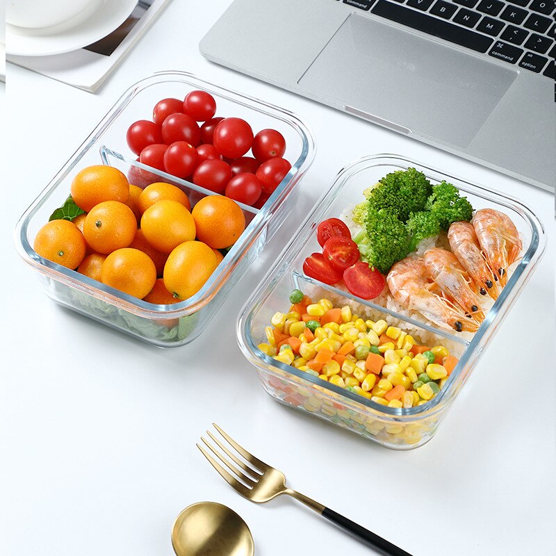 Circular Seperated Glass Container Transparent Heatable Child Student Food Container Microwave Workers Portable Lunch Box