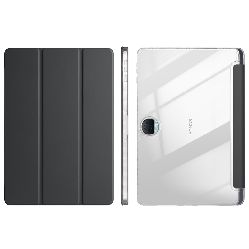 Étui en cuir à trois volets pour Honor Pad 9 12.1 ", coque de tablette à support arrière rigide, étui en acrylique transparent avec porte-stylo, 12.1: Black