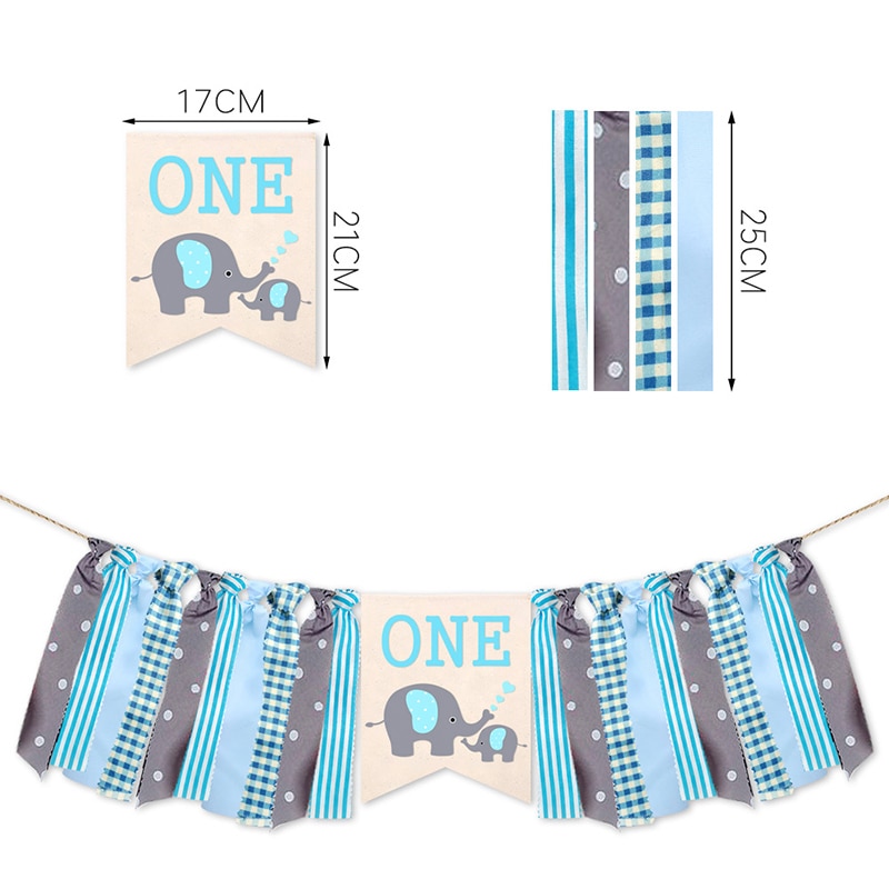 Blå babyelefant tema födelsedag dra flagga set fest dekoration leveranser layout banner duk koppar och tallrikar baby shower