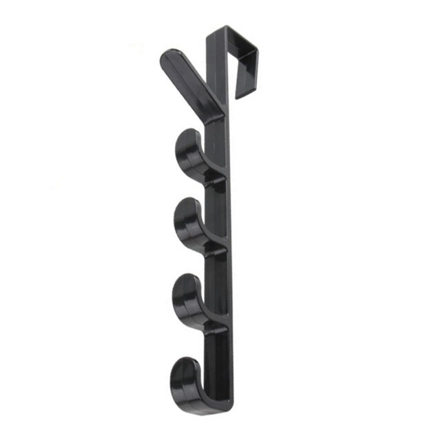 Plast hjem opbevaring organisation kroge skinner soveværelse dør bøjle tøj hængende rack holder kroge til poser håndklæde: Sort