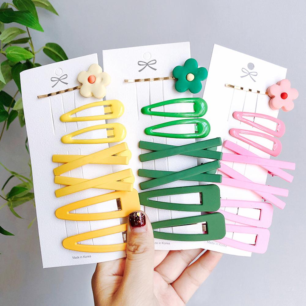 7Pcs/Set Candy Color Flower Hairpins BB Hair Clip Hairpin Girls Yellow Blue Barrettes DIY Hair Headwear Accessories Pink