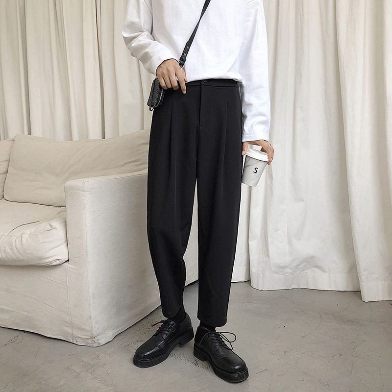 Miesten juhlapuku housut business puuvilla suora silkki vapaa-ajan housut musta/vihreä väri sosiaaliset housut m -2xl: Musta / Xl