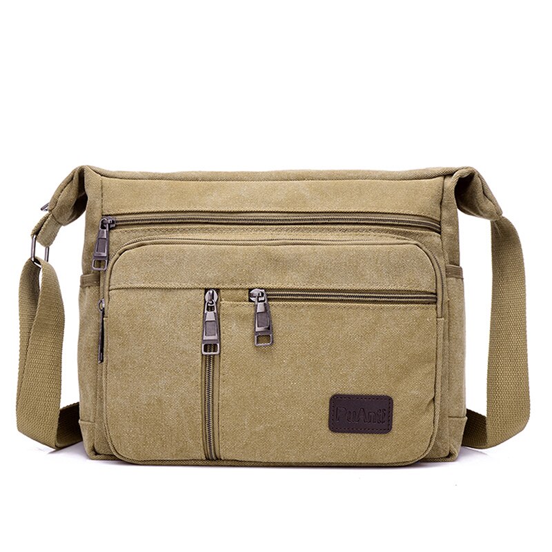 Good Qualtiy Travel Bag Canvas Casual Shoulder Crossbody Outdoor Bags Mens Travel School Retro Zipper Shoulder Bag: Khaki