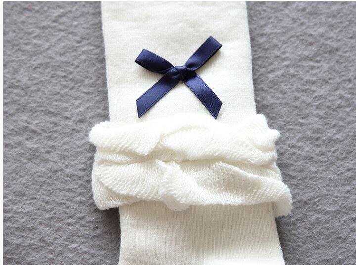 Pantimedias para bebés y niñas, medias de tejer blancas para Primavera, Otoño e Invierno para niñas, pantimedias con lazos que mantienen el calor