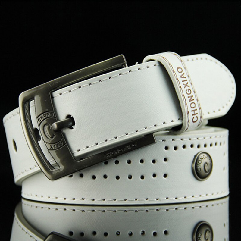 Homens casual cinto de cintura rebite oco estilo punk largo couro do plutônio cinto para nova moda cinta masculina de alta qualidade jeans cinto masculino: white