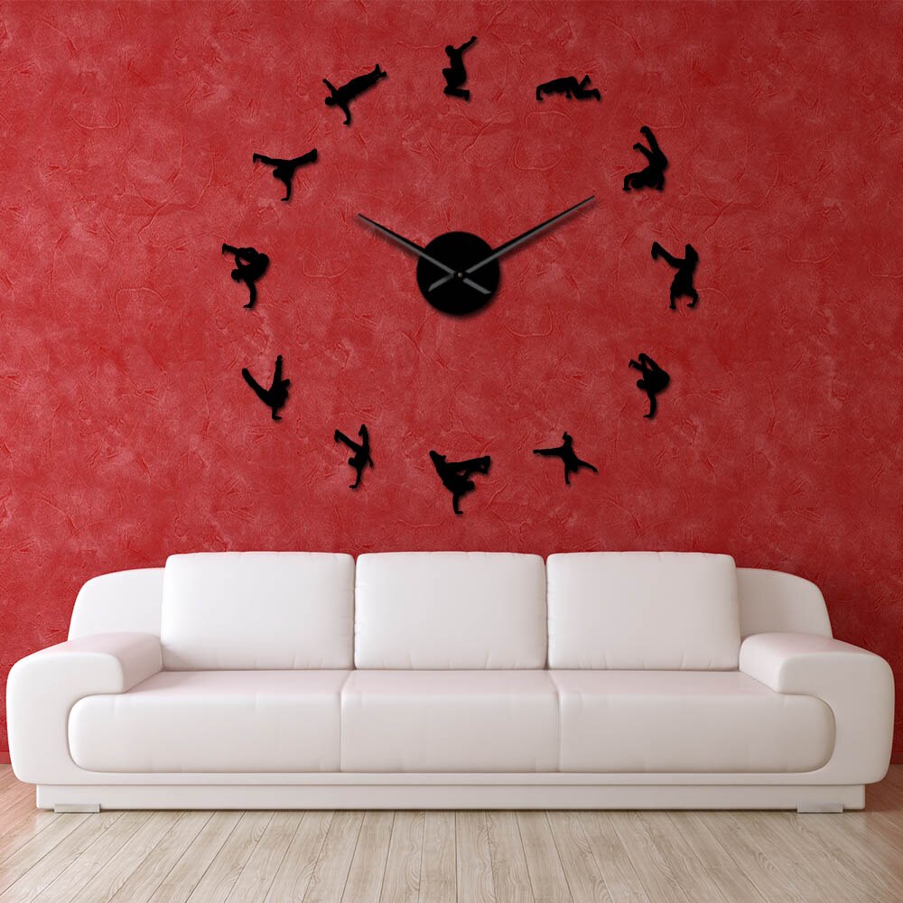 Breakdancing Modern Giant Wall Clock Hip Hop Home Décor Street Dance Wall Watch Acrylic Mirror Stickers Break Dancer Hobby