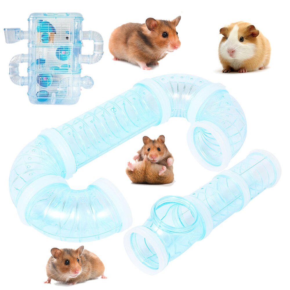 Accessoires de Cage d'exercice de Tube de raccords de Tunnel de Pipeline de bricolage externe de Hamster de jouets pour animaux de compagnie bleu et blanc